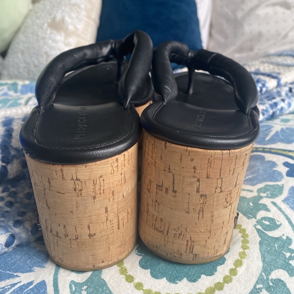 Veronica Beard Black Geno Cork Wedge Platform Thong Sandals Leather size 9 - Picture 8 of 13